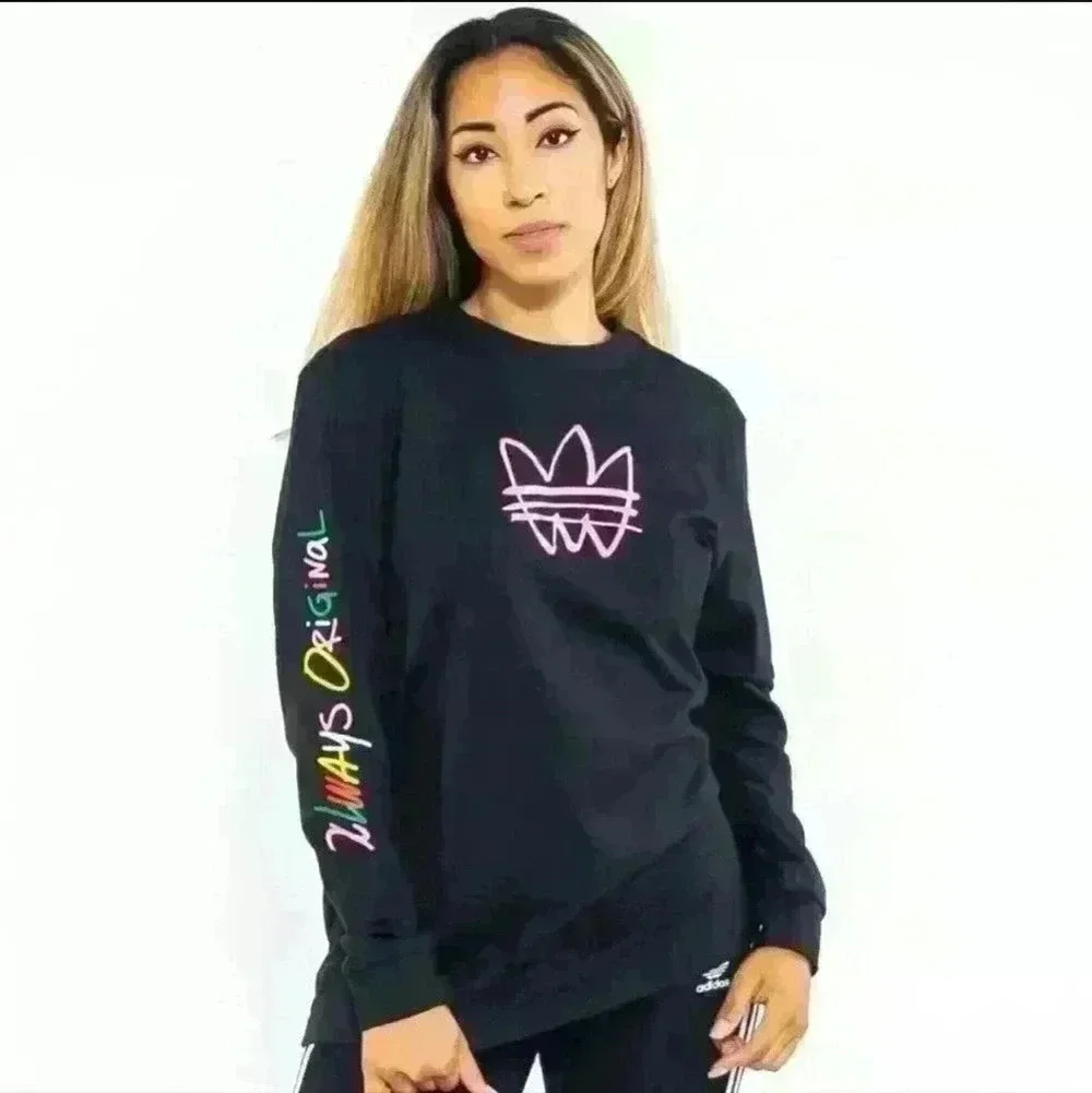 ADIDAS ORIGINALS WOMENS ALWAYS OG TREFOIL LONG SLEEVE SHIRT Size L - Picture 6 of 6